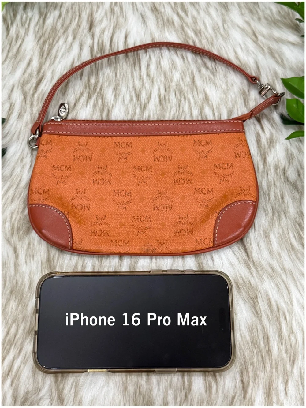 MCM Visetos Mini Pochette Cognac and Brown Monogram Wristlet Clutch
